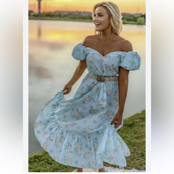 LoveShackFancy Dresses & Skirts - LoveShackFancy Blue Floral Maxi Dress